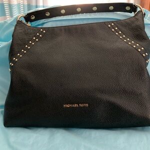 Michael Kors Aria Black Studded Shoulder Bag. Studded on handle and up sides.